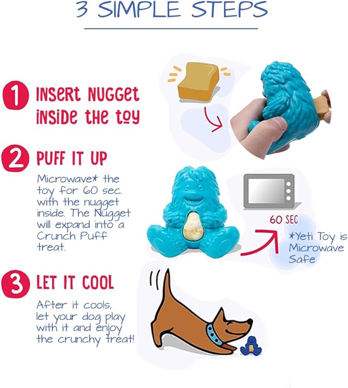 Yeti Dog Chew Puff and Play Interactive Dog Toys, Nuggets Dog Treat Dispenser Teething, Behavior Training for Light to Moderate Chewers, (Orange- Yak)