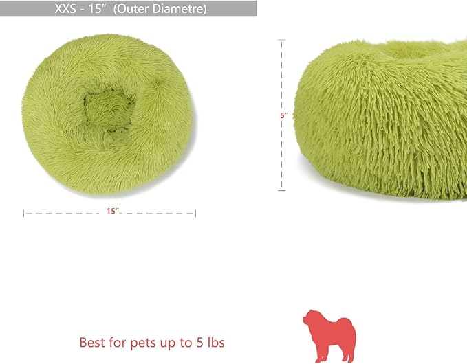 Extra Small Dog Bed Green Washable 15 inches Donut Soft Small Pet Bed,Calming Anti Anxiety Round Fits up to 5 lbs Warm Comfort Pets Beds for Puppy Dogs Indoor