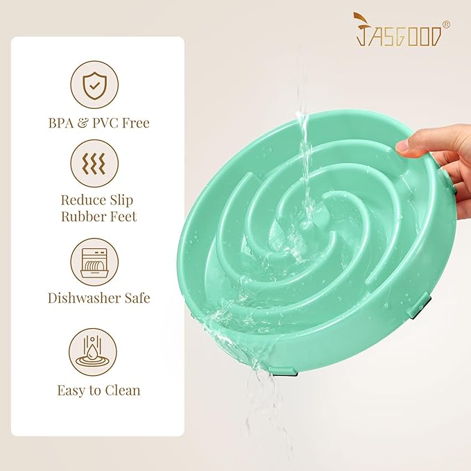 JASGOOD Slow Feeder Dogs Bowl for Medium Dogs,Anti-Gulping Pet Slower Food Feeding Bowls Stop Bloat,Preventing Choking Healthy Design Dogs Bowl, O-pea green