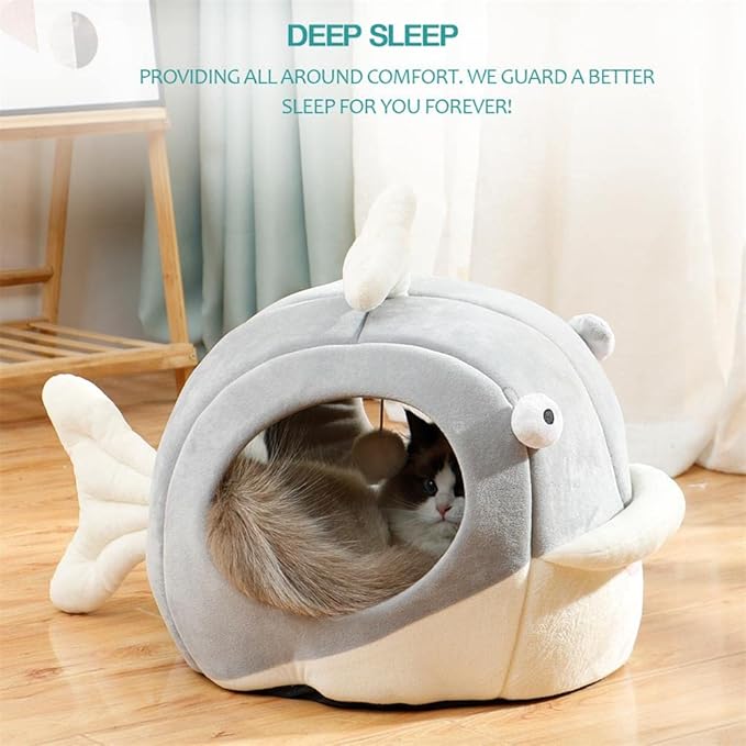 Lcybem Cat Beds for Indoor Cats - Cat Bed Cave with Removable Washable Cushioned Pillow, Calming Cozy Soft Cat Cave, Cute Friendly Dolphin Cat Houses for Indoor Cats No Deformation Pet Bed, L