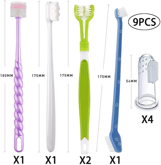 Triple Head & Double Head Dog Toothbrush Set, Finger Rubber Toothbrush, Multi-Angle Dental Cleaning Brushes for Cat Oral Health