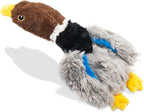 Extra-Plush Duck Dog Toy with 2 Squeakers & Crinkle – No Stuffing Gentle Chewer Squeaker for Calming Play, Hypoallergenic Soft Toy for Puppies to Senior Dogs (Long Pile, Brown & Grey)