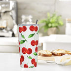 Dujiea 20oz Tumbler With Lid And Straw, Sweet Red Cherry Vacuum Insulated Iced Coffee Mug Reusable Travel Cup Stainless Steel Water Bottle