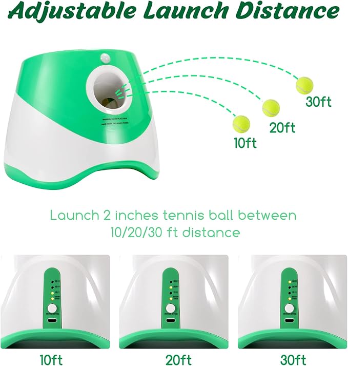 Dog Ball Thrower Launcher, Automatic Launcher with 6 Mini Tennis Balls, Interactive Dog Toys Indoor Outdoor Ball Thrower Machine for Small Dogs with 3 Distance Settings
