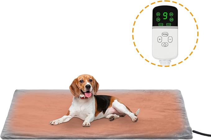 Cat heating Pad, 9 adjustable temperature, Pet heating pad, timer, removable washable waterproof heating cat bed, chewable cord, electric heating pad for cat (Grey, 25.0"L x 20.0"W x 0.6"TH)