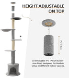 Made4Pets Floor to Ceiling Cat Tree 93-106'',Tall Cat Tower 5 Tiers,Adjustable Height, Stable Cat Tree Tower with Scratching Posts, Fluffy Condo, Hammock and Ball Toy for Indoor Cats/Kitten, Gray