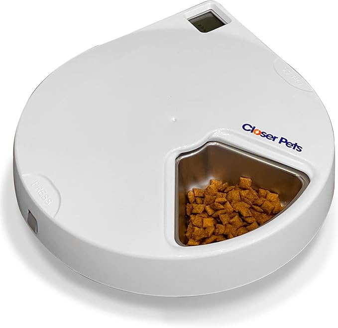 Cat Mate C500 5 Bowl Digital Timer-Controlled Automatic Pet Feeder - 5-Meal Feeder with Stainless Steel Bowl and Ice Packs, Wet or Dry Food, 5 Meals Up to 0.73 lb Each, White