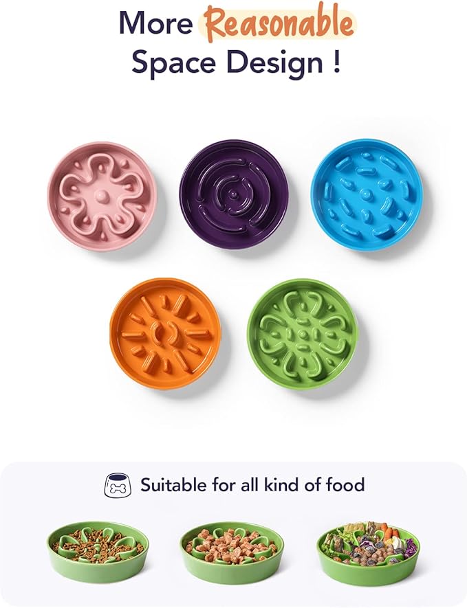 LE TAUCI Ceramic Slow Feeder Dog Bowls Elevated for Small and Medium Breed, Dog Bowls with Wooden Stand, 1.5 Cups Pet Dishes to Slow Down Eating, Anti-Gulping Pet Feeding Dishes, Clover Green