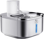 Cordless Cat Water Fountain Stainless Steel: 108 oz/3.2L Water Fountain for Cats Dogs Indoor - Battery Operated Pet Water Fountain Rechargeable - Automatic Cat Water Dispenser with Motion Sensor
