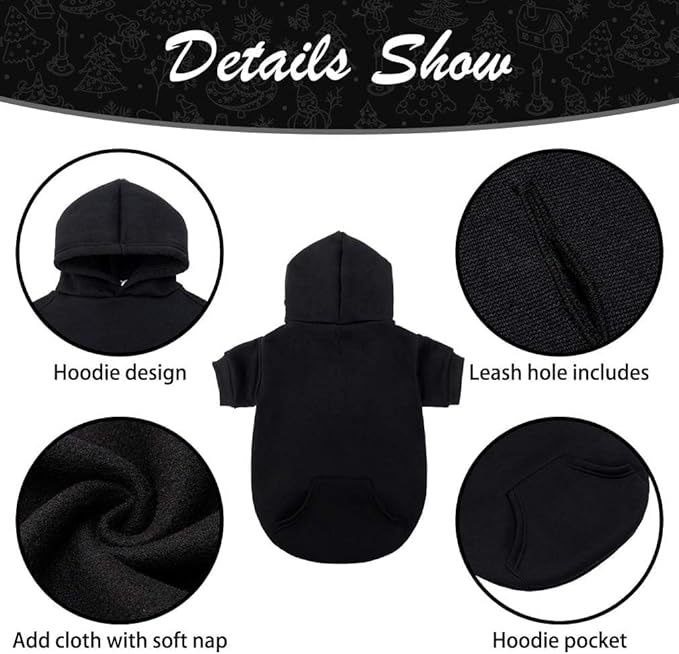KOOLTAIL Basic Dog Hoodie - Soft and Warm Dog Hoodie Sweater with Leash Hole and Pocket, Dog Winter Coat, Cold Weather Clothes Sweatshirt for Small Medium Large Dogs Puppy Cat Boys Girls Black SM