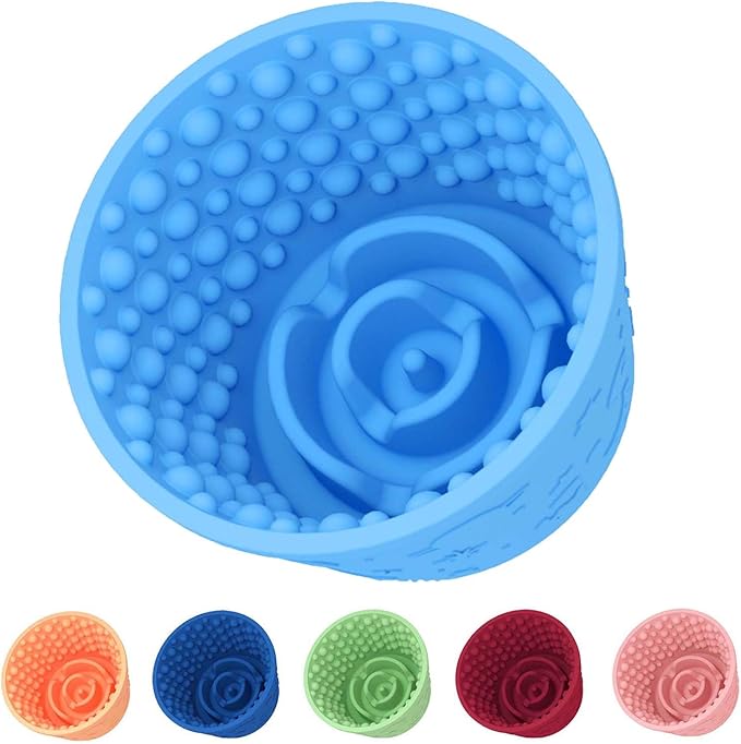 Dog Slow Feeder Lick Bowl, Non-Slip Licking Treat Dispenser, Slow Feeder Dog Bowls for Small Medium Large Breed Dogs, Anxiety Relief & Anti-Choking, BPA Free Silicone (Light Blue, 1.6 Cup)