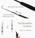 SONGWAY Interactive Cat Feather Toy Set - Retractable Teaser Wand with 6 Pcs Feather Refills with Bell, Cat Wand Toys for Indoor Cats Kittens Play Chase Exercise, Black