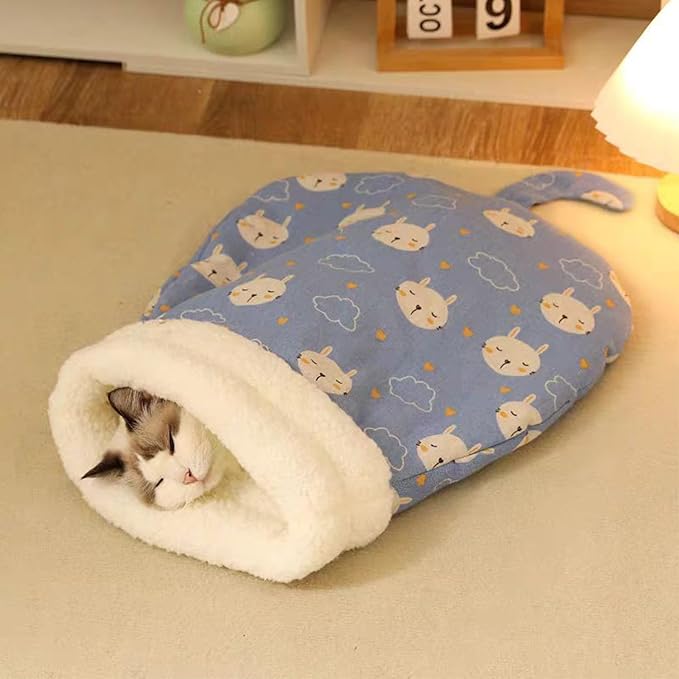 2PC Cat Sleeping Bag,Cat Sleeping Bag for Indoor Cats,Warm and Cozy Cat Sleeping Bag,Cat Winter Sleeping Bags, 360° Wrap Self Warm Cat Cave Bed Suitable for Pets Under 7.5 kg/16LB(Blue+Green)