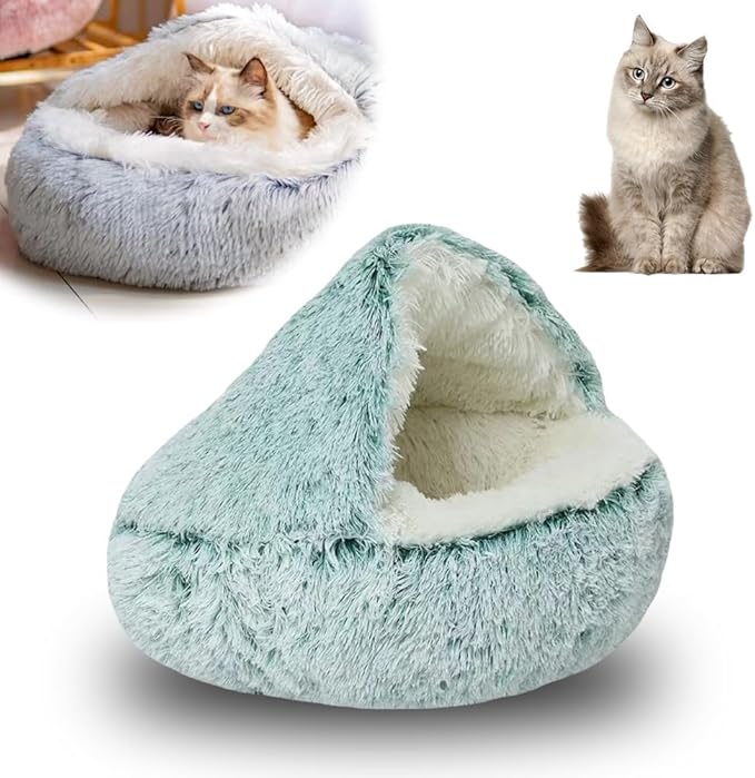 Lapcatz Nest Bed, 2026 Upgraded Cat Beds for Indoor Cats, Portable Fluffy Pet Bed, Durable Covered Cat Bed for Indoor Use, Soft Puppy Bed for Pet Owners (Green, Small)
