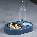Automatic Dog Cat Food and Water Dispenser Set, Pet Food Bowl Set with Automatic Waterer Bottle for Small or Medium Size Dogs Cats Large Water Capacity(23oz) Blue