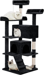 Made4Pets Cat Tree Tower 56" Cat Tower for Indoor Cats Kitten Tree Multi-Level Cat Tree with 2 Condo Furniture Activity Center with Scratching Posts Funny Toys (Black)