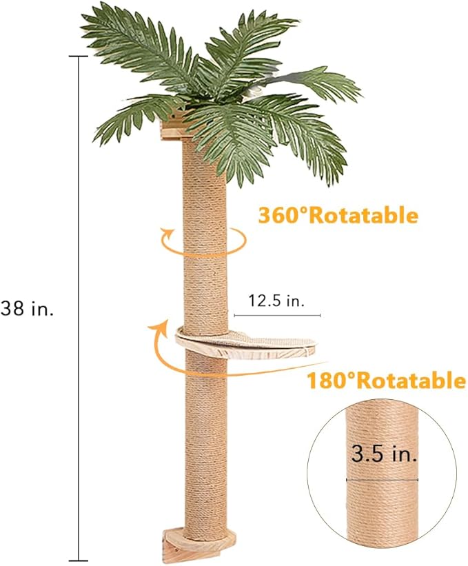 Wall Mounted Cat Scratcher for Indoor Cats, 38 Inch Cat Wall Shelves with Scratching Posts and Pedal, Suitable for Adults Cats, Kitten and All Type of Cats, Sturdy and Non-Slip for Easy Assembly.