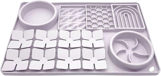 Slow Feeder Bowl, Silicone Lick Mat with Suction Cups for Dog Cat, Snuffle Mat for Pet Smell Training, Puzzle Toys for Bored Puppy, Sniff Mat for Slow Eating and Keep Busy, Lavender Gray