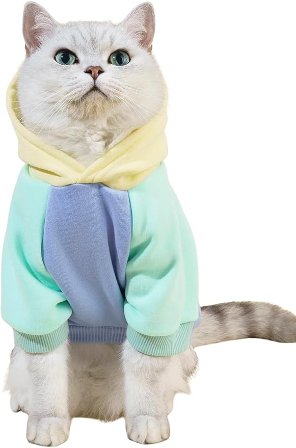 QWINEE Basic Dog Hoodie Sweatshirt Puppy Sweater Warm Cat Costumes Pet Clothes for Chihuahua Puppy Kitten Small Medium Dogs Yellow and Blue X-Small