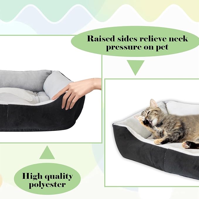 Dog Beds for Small Dogs,Rectangle Cat Beds for Indoor Cats,20"x15"x6" Washable Pet Bed with Side and Anti-Slip Bottom for Medium Dog,Kitten(Black)