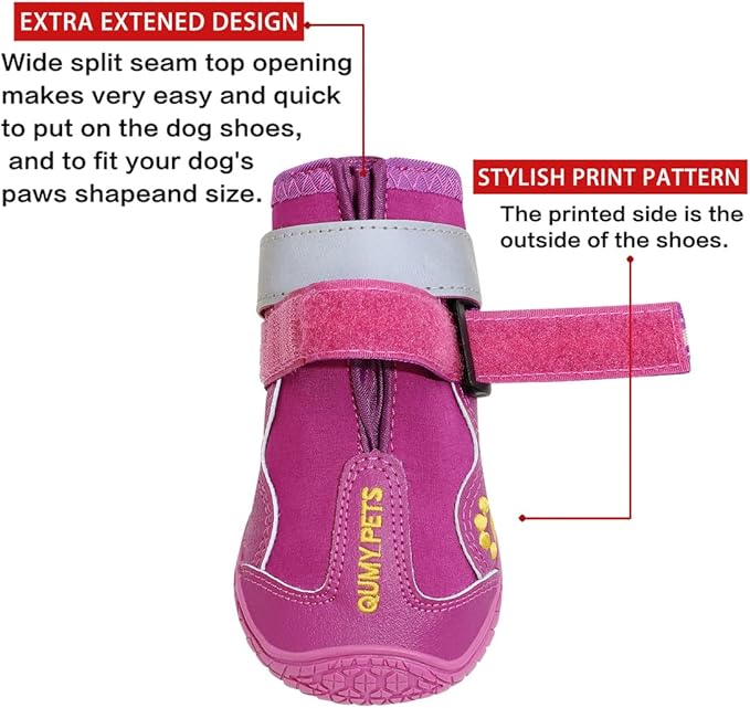 QUMY Dog Shoes for Large Dogs, Medium Dog Boots & Paw Protectors for Winter Snowy Day, Summer Hot Pavement, Waterproof in Rainy Weather, Outdoor Walking, Indoor Hardfloors Anti Slip Sole Purple Size 2