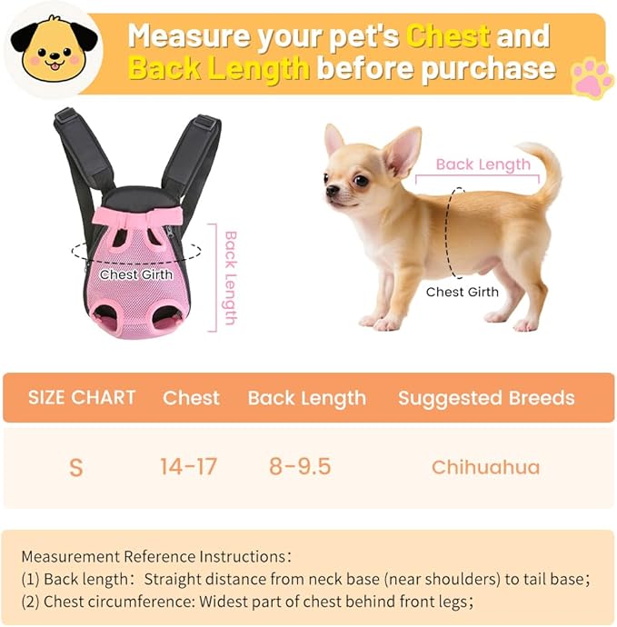 Inspack Dog Cat Backpack Carrier, Dog Carrier Adjustable for Small Medium Dogs, Pet Dog Front Chest Carriers Backpacks, Puppy Carrier Sling Backpack, Holder Papoose for Cat Body【Small Size】