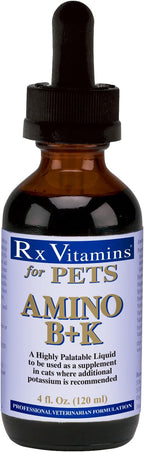 Rx Vitamins Amino B+K Supplement for Cats - Extra Potassium & B-Complex Vitamins - Hypoallergenic - 4 oz Highly Palatable Liquid