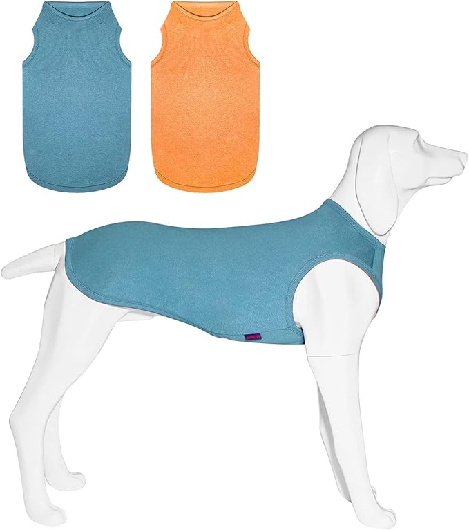 2 Pack Dog Shirts, Quick Dry Lightweight Dog T-Shirts Sleeveless Vest, Breathable Pet Clothes Tank Top for Large Medium Dogs, Mint Blue+Orange Yellow (L)