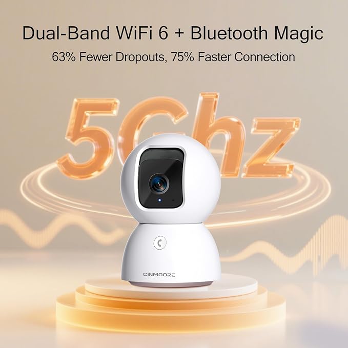 5G Security Camera Indoor, 3K Pet/Dog Camera with Speaker/Phone App, PTZ WiFi Baby Monitor Cameras for Home Security, 0-Glow Night Vision 2-Way Talk, AI Tracking Facial Recognition Time Lapse