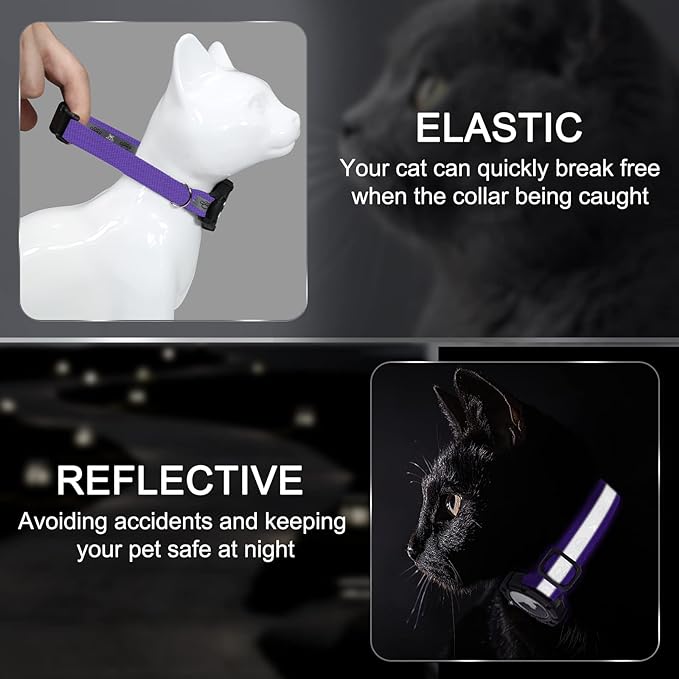 Reflective AirTag Cat Collar, Integrated Cat Tracker Collar with Air Tag Holder and Bell, Safety Elastic Band Cat GPS Collars for Girl Boy Cats, Kittens and Puppies (Purple, XS)