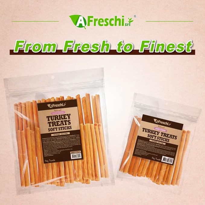 Afreschi Soft Turkey Stick Dog Treats – 6oz, USA-Sourced Trukey, All-Natural, Hypoallergenic, High-Protein, Low-Fat, Healthy & Easily Digestible, Puppy & Training Snack