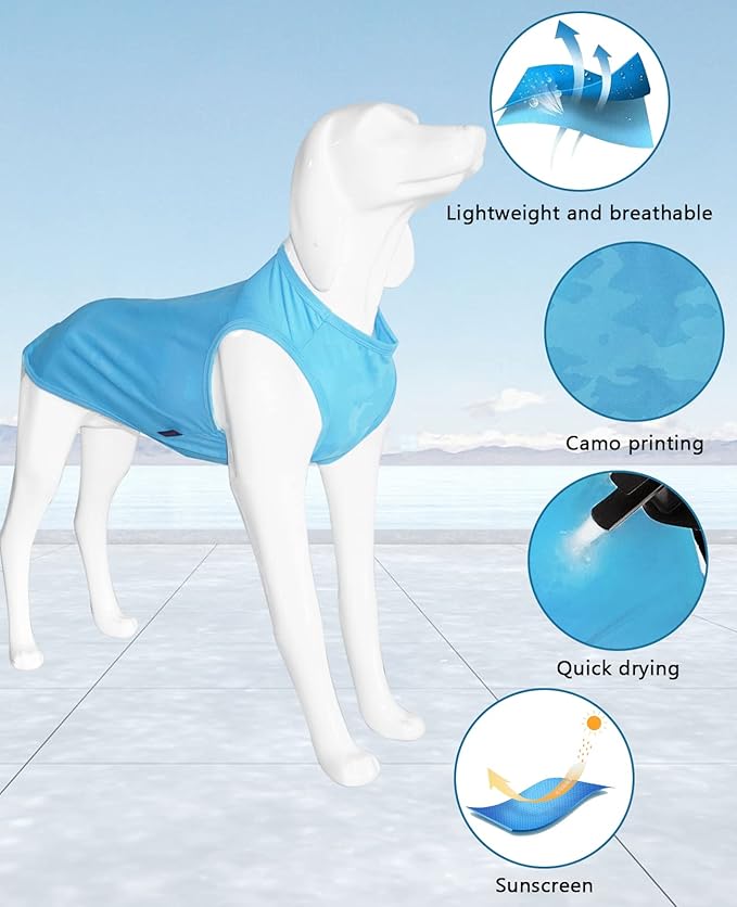 2 Pack Dog Shirts, Breathable Dog Clothes, Camouflage Printing Pet Sleeveless Vest, Stretchy Tank Top T-Shirts for Large Medium Dogs, Light Blue+Purplish Red (M)