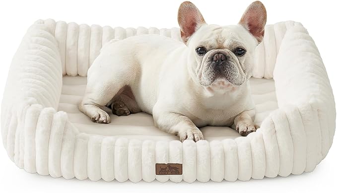 Cute Pet Bed for Small Dogs & Cats - Washable Rectangle Dog Bed with Anti-Slip Bottom, Soft Calming Cat & Puppy Bed for Indoor Pets (30"x23"x7", Cream)