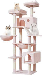 Taoqimiao Cat Tree 71-Inch, Cat Tower for Indoor Cats Large Adult, Multi-Level Large Cat Condo, 8 Sisal Scratching Posts, Metal Frame Cozy Hammock, Scratch Board, 2 Top Perches, Jelly Pink MS026LP