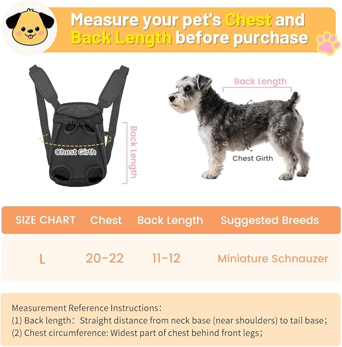 Inspack Dog Backpack Carrier, Adjustable Pet Cat Dog Front Carriers Back Pack, Dog Travel Bag, Dog Chest Carrier,Dog Carriers for Dmall Dogs, Cat Sling, Carrying Backpack, L, Black