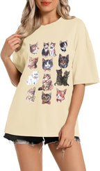 Oversized Cat Shirt Cute Graphic Tees for Women Y2k Funny Tshirts Baggy Aesthetic Shirts Cat Lover Gifts Kawaii Tops