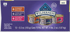 Blue Buffalo Wilderness High Protein, Natural Adult Pate Wet Cat Food Variety Pack, Chicken, Salmon, Turkey 5.5-oz can (12 count - 4 of Each Flavor)