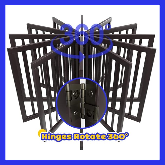 Semiocthome Wooden Freestanding Dog Gates for The House Extra Wide, 6-Panel Pet Gates for Puppy/Doggy with 4PCS Support Feet, Foldable 24“(H) Dog Fences Indoor, Expands Up to 9(ft) /113" (W)- Brown