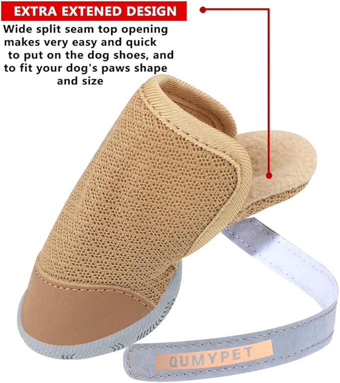 QUMY 4PCS Dog Shoes for Small Dogs, Hot Pavement Summer Puppy Dog Boots & Paw Protectors with Soft Anti-Slip Rubber Sole, Mesh Breathable Dog Booties for Hardfloors, Walking Running Khaki Size 2