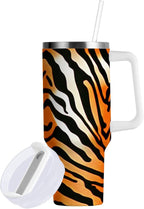 Boccsty Tiger Skin Texture Tiger Insulated Tumblers Black Orange Stripe Reusable Stainless Steel Tumbler 30 oz Cup Coffee Travel Mug Water Bottle with Handle & Flip Straw for Home Office Car