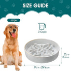 vancasso Ceramic Slow Feeder Dog Bowls, Puzzle Dog Food Bowls with Floral Maze, Anti -Slip Pet Food Dish for Large Breed, 3 Cups, Grey