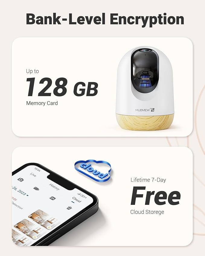 MUBVIEW 5G WiFi Indoor Security Camera No Subscription, Pet Camera with Phone App, Baby Monitor WiFi Smartphone, 2K Night Vision Pan-Tilt Dog Cam, Auto Tracking, 2-Way Audio, SD or Cloud Storage