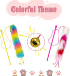 2 Pack Cat Wand Toy, Rainbow Cat Feather Toys with Bells, Teaser Wand with Soft Furry Tail, Interactive Toys for Indoor Cats & Kitten & Kitty