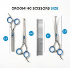 Professional Pet Grooming Kit 5-in-1 - Stainless Steel Trimming Scissors Set with Straight Hair Comb for Small and Large Pets