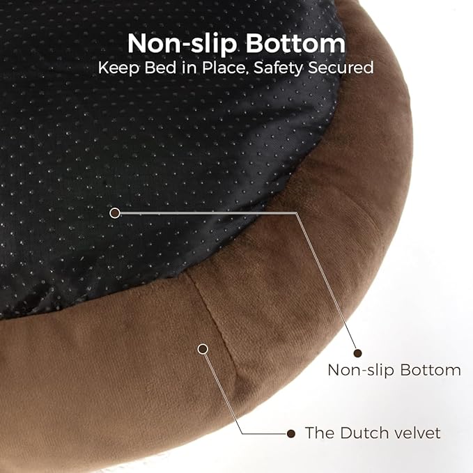 Cat Bed for Indoor Cats,Round Cat Bed for Small Pets,Washable Pet Bed with Non-Skid Bottom,Pet Bed for Puppy and Kitty,19 Inches,Brown