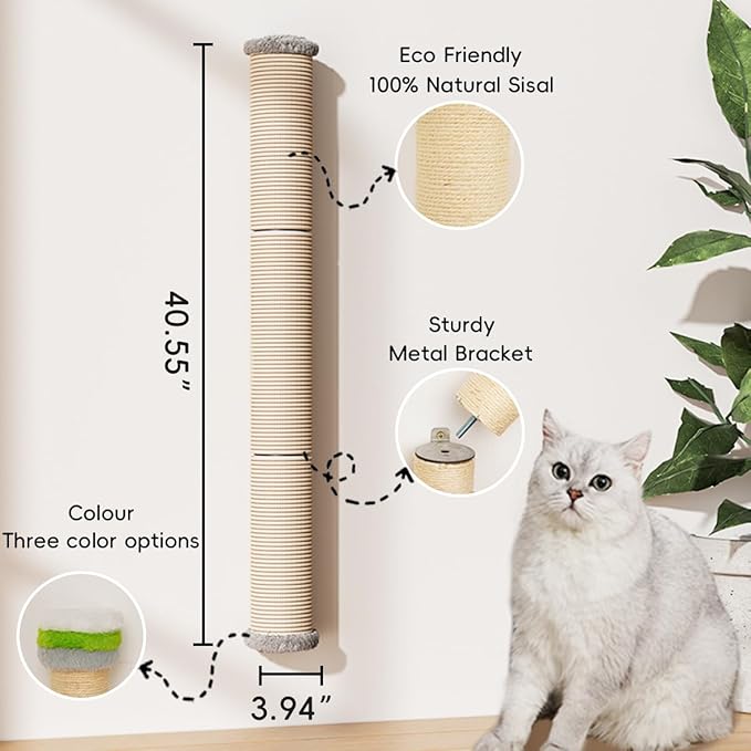 40" Wall Mounted Cat Scratcher, Sisal Scratching Post