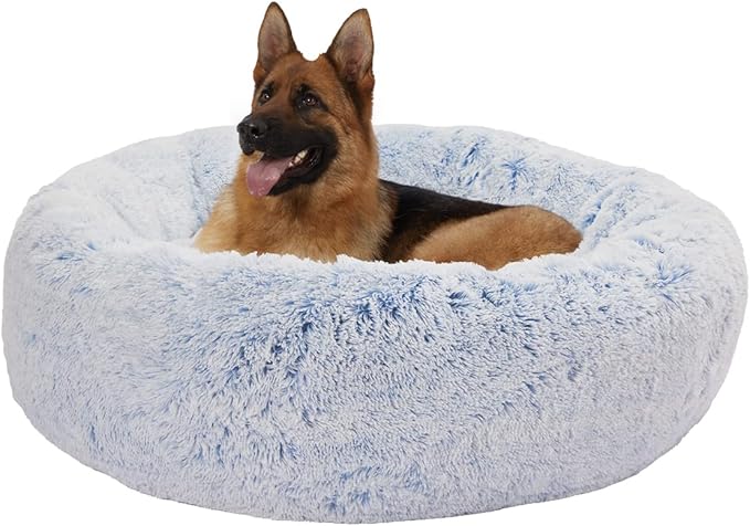 Bedfolks Calming Donut Dog Bed - 45 Inches Round, Plush for Extra Large Dogs, Anti-Anxiety, Washable & Non-Slip (Light Blue, Extra Large)