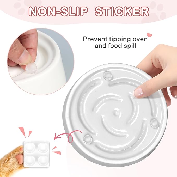 TRUVIC Ceramic Slow Feeder Dog Bowls Small Breed, 0.6 Cup Slow Feeder Cat Bowls for Fast Eaters, Ceramic Dog Food Dish no Black Chin, Puzzle Bowl for Small Dogs and Cats, White