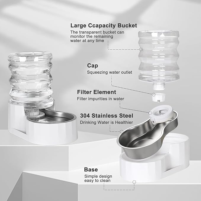 RIZZARI Dog Water Bowl Dispenser: 5L Automatic Stainless Steel Gravity Feeder - Large Capacity Ideal for Indoor and Outdoor Hydration