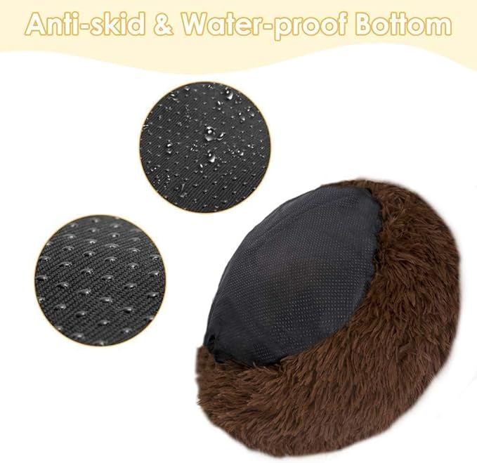 Cat Beds for Indoor Cats - Cat Bed Washable 20/24 inches, Dog Beds for Small Medium Dogs, Anti Anxiety Round Fluffy Plush Faux Fur Cat Bed, Thick Bottom (Coffee, Large)